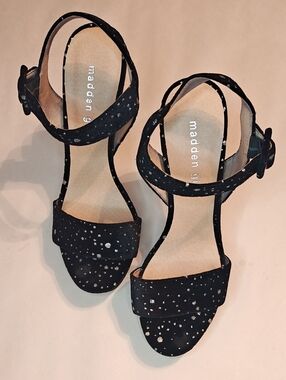 Madden Girl Black Sparkle T-Strap Ankle Strap Heels